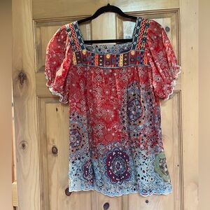 Johnny Was red floral top. Size small